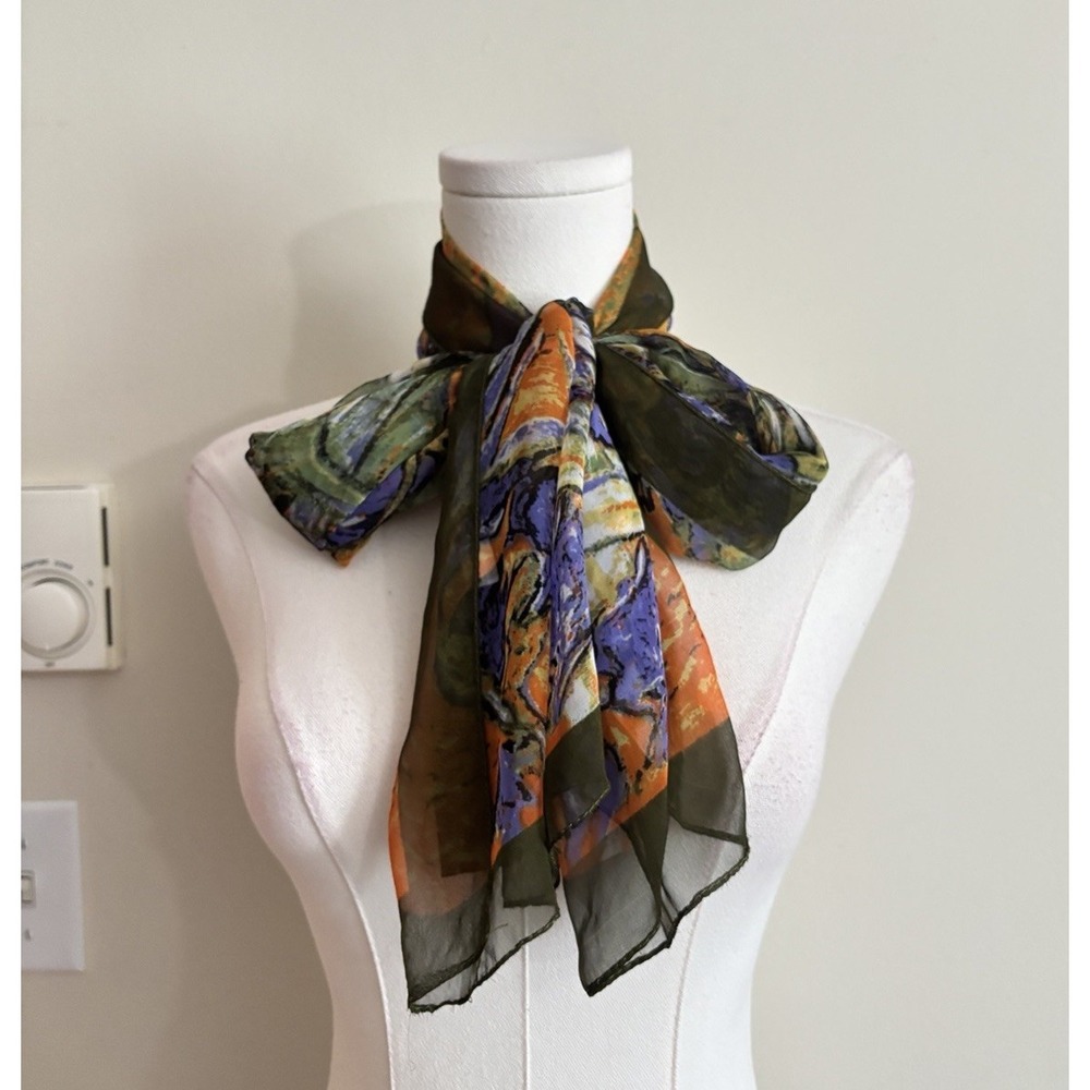 Whimsy Fairy Sheer Scarf Van Gogh Irises Impressionist Painting Purple Green